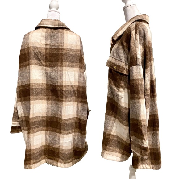 Banana Republic Brown Plaid Flannel Shacket Shirt Jacket Avail. in XL and XXL - Picture 3 of 15